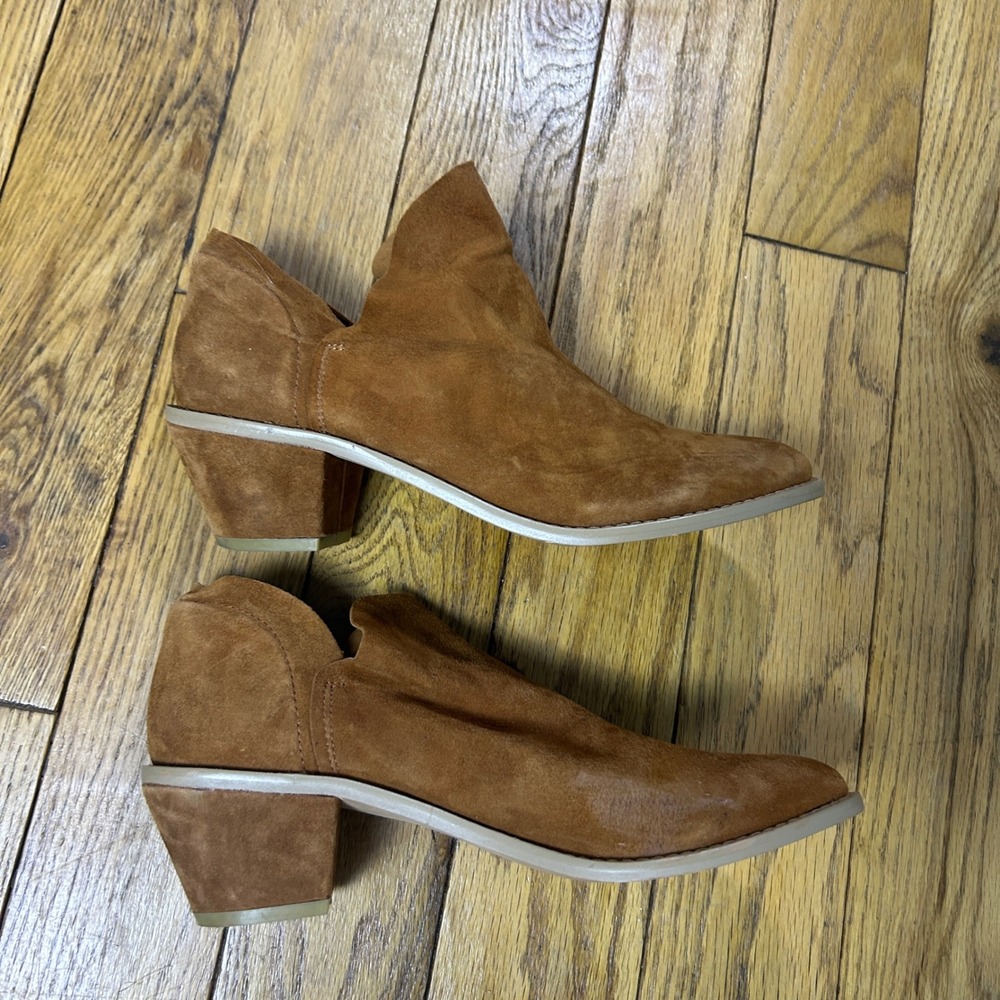Kelsi Dagger Brooklyn Suede Split Shaft Ankle Boots Cognac Brown Size 8